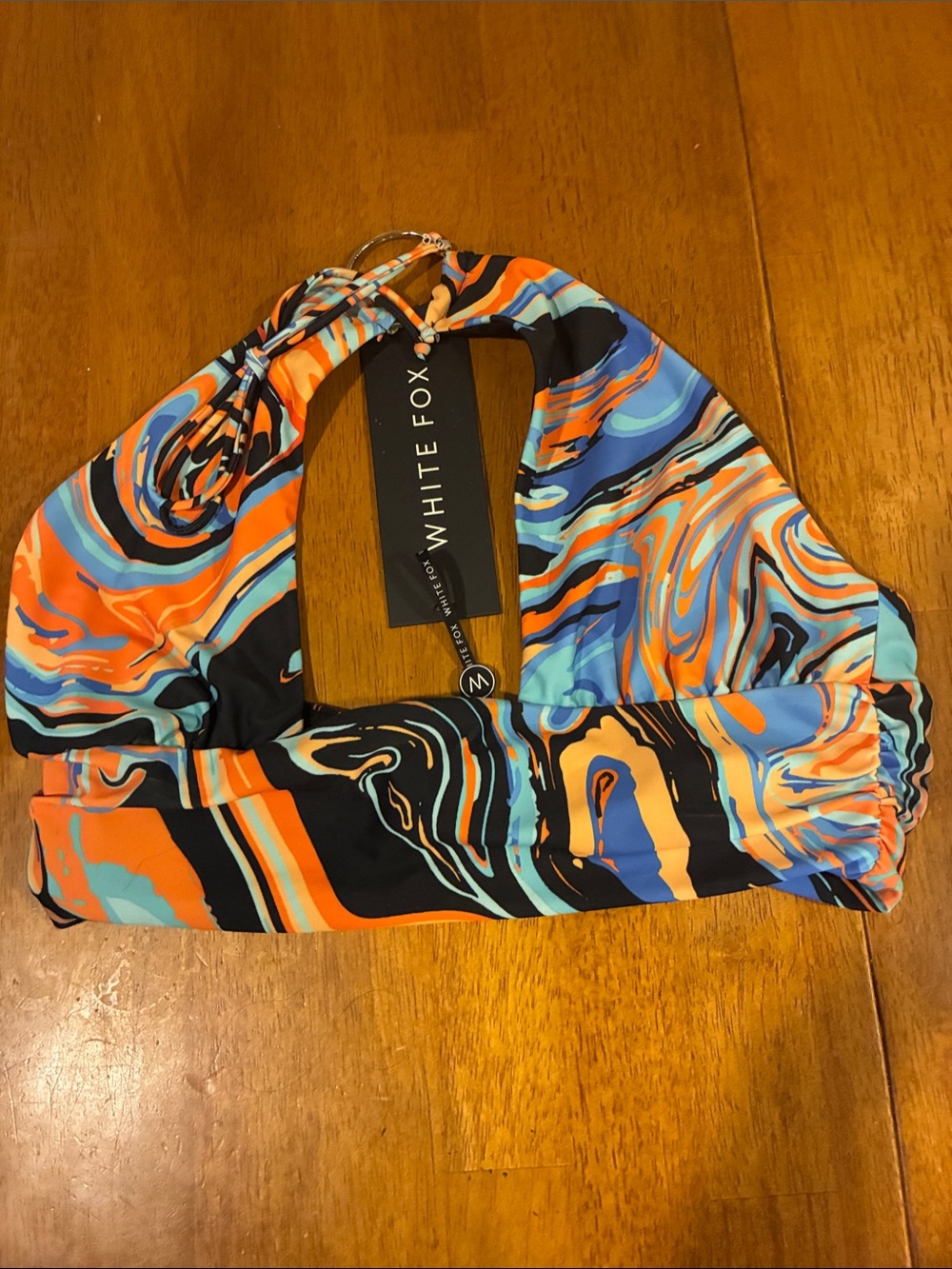 White Fox Tempt Me Crop Top Orange Swirl Halter NWT M